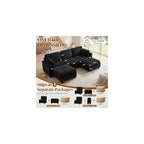 106" Modular Sectional Sofa with Storage, Convertible U Shaped Couch with Movable Ottoman, 5 Seat Modern Chenille Sectional Sofa for Living Room (Black, 106'')