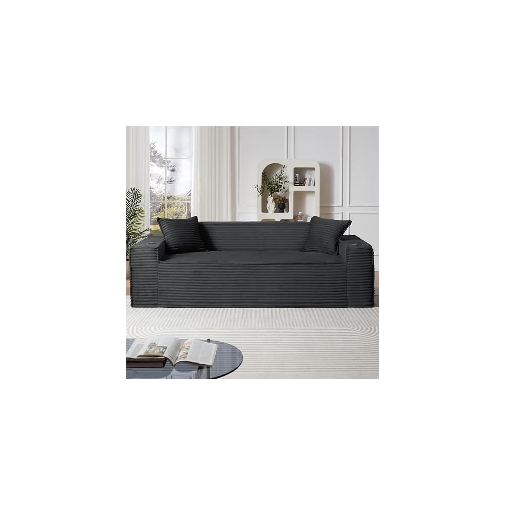 80.7" 3 Seater Boneless Sofa Couch, Oversized Cloud Couch with Deep Seat Corduroy Upholstery for Living Room, Apartment, Family Room, Lounge Area & Entertainment Spaces