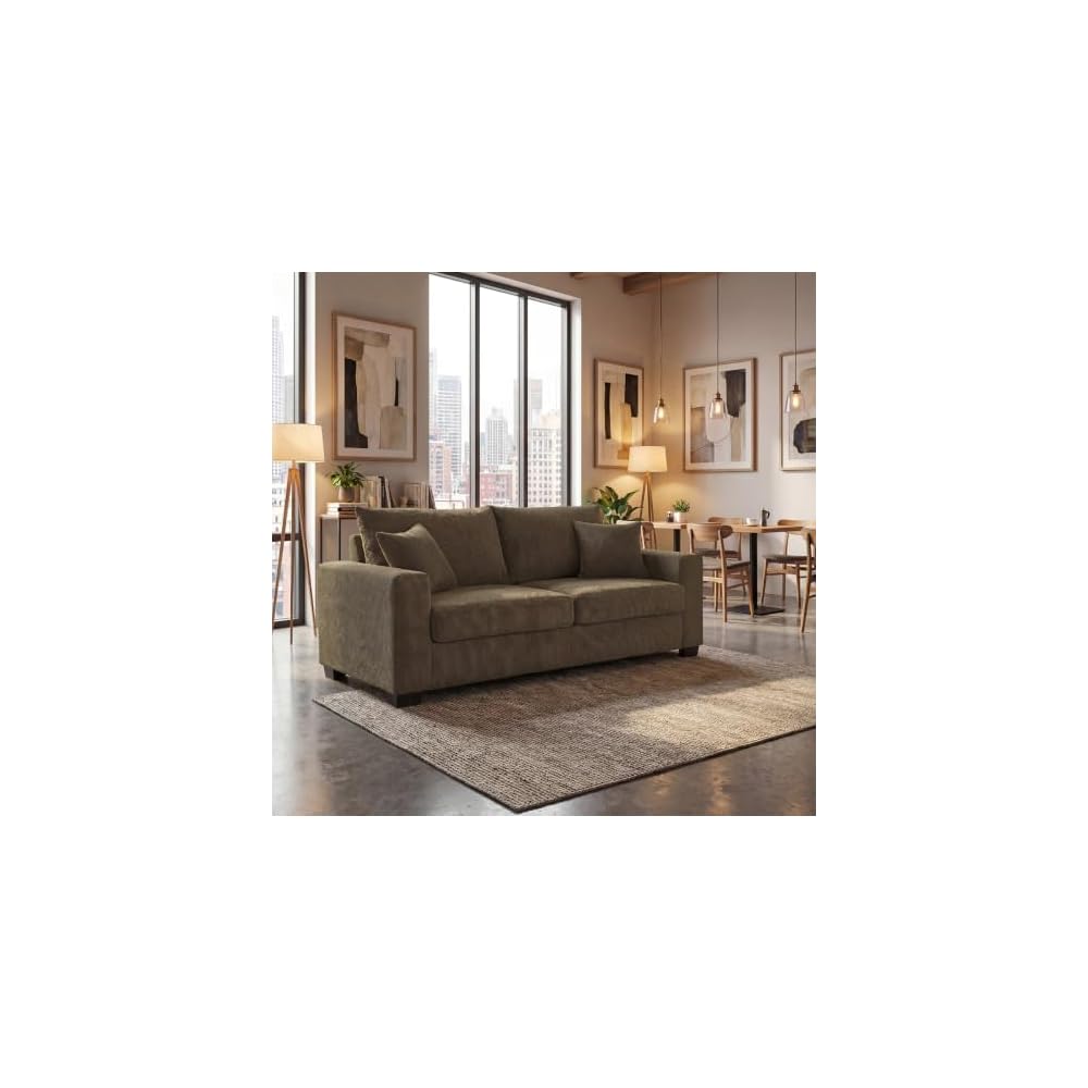 69" Two-Seater Dark Grey Fabric Loveseat, 2 Throw Pillows, lastic Legs