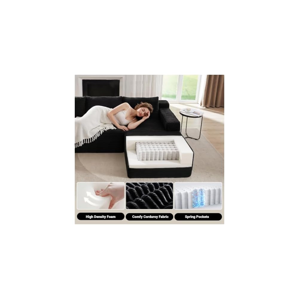 124" Cloud Boneless Couch, U-Shape Modular Sectional Sofa for Living Room