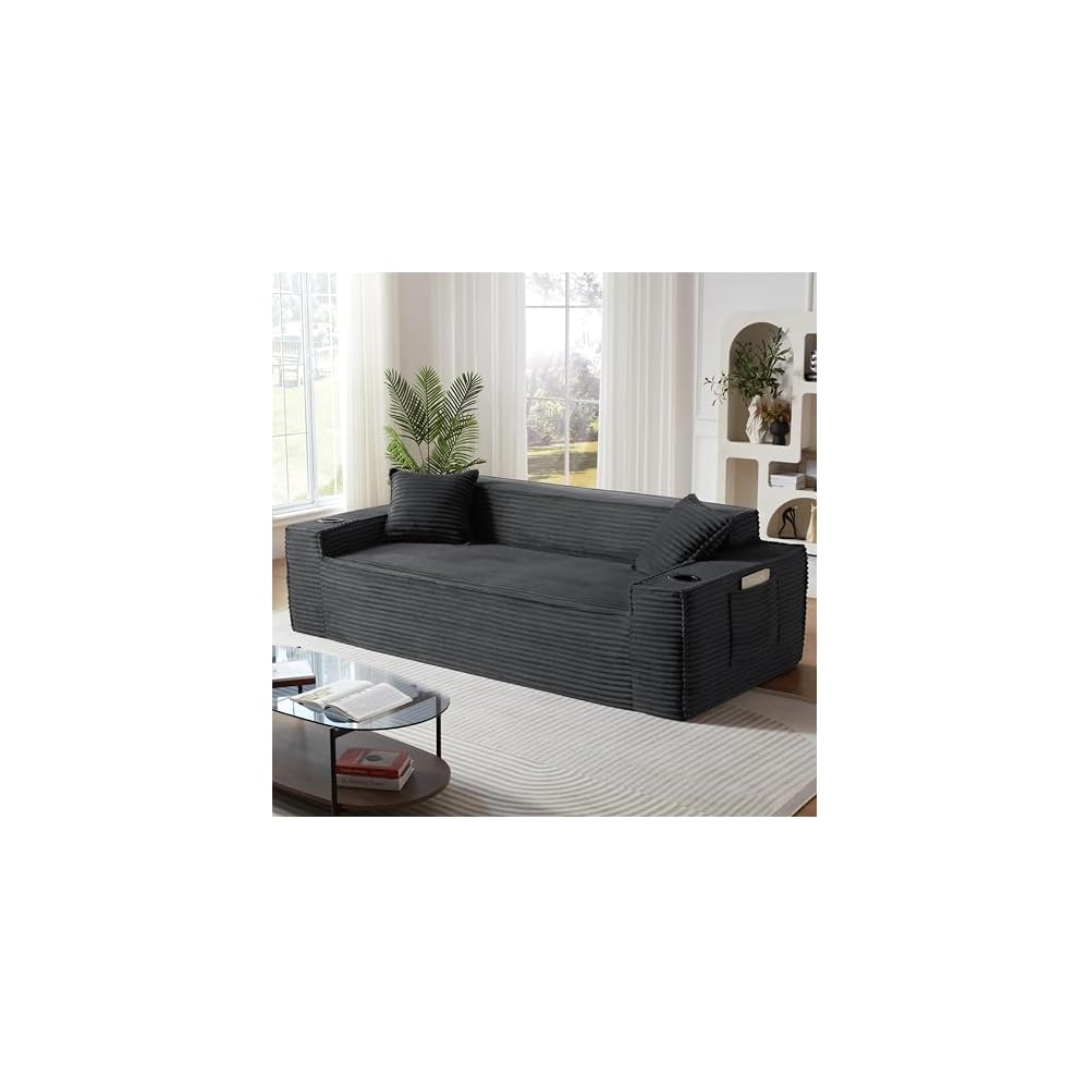 80.7" 3 Seater Boneless Sofa Couch, Oversized Cloud Couch with Deep Seat Corduroy Upholstery for Living Room, Apartment, Family Room, Lounge Area & Entertainment Spaces