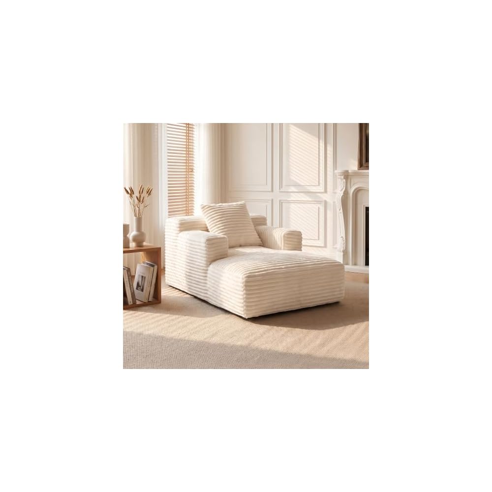 45 Chaise Lounge Chair Indoor Corduroy Upholstered Boneles Sofa Bed (Beige)
