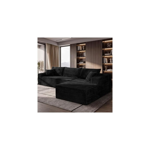 108" Black Corduroy Modular Sectional Sofa L-Shaped Cloud Couch with Left Facing Chaise, Boneless Deep Seat Sofa, No Assembly Compressed Couch for Living Room & Apartment