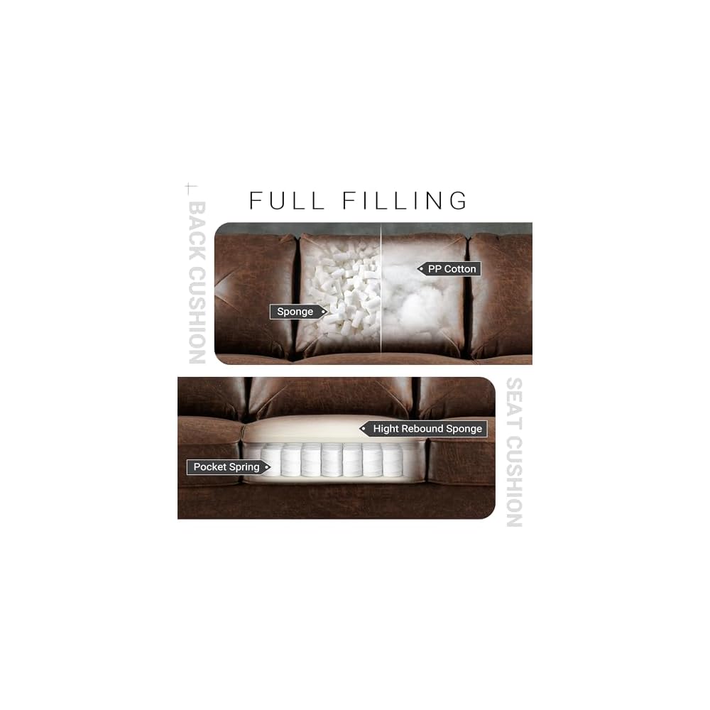72" Faux Leather Couch Small Sofa Living Room Couch 3 Seater Sofa Modern with Button Tufted Back Cushioned Square Arm for Small Bedroom Apartment,Dark Brown