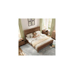 Queen Wood Bed Frame with Fluted Headboard & Footboard, Walnut