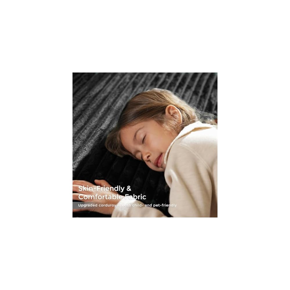 106" L Shaped Cloud Sectional Couch with Chaise, Corduroy Boneless Couch with Wide Armrests and Cup Holders for Living Room Bedroom, No Assembly Required (Black)