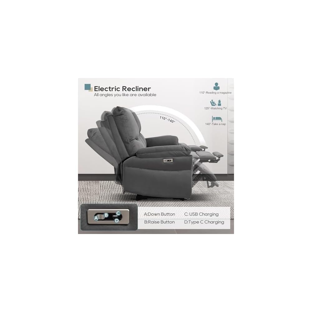 Reclining Sofa, Power Reclining Sofa with Drop-Down Table & Cup Holders, Modern 3 Seat Power Reclining Couch, Wall Hugger Sofa Recliner for Living Room Furniture Sets(Dark Gray)