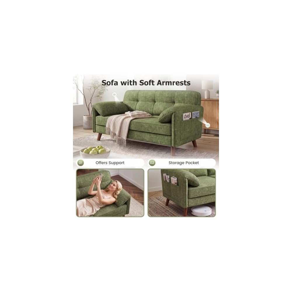 65" Loveseat Sofa, Corduroy Loveseat Couch for Living Room with Storage Pockets, 25" Deep Seat Love Seat with Padded Arms, Modern Small Couches for Bedroom, Small Spaces, Home Office