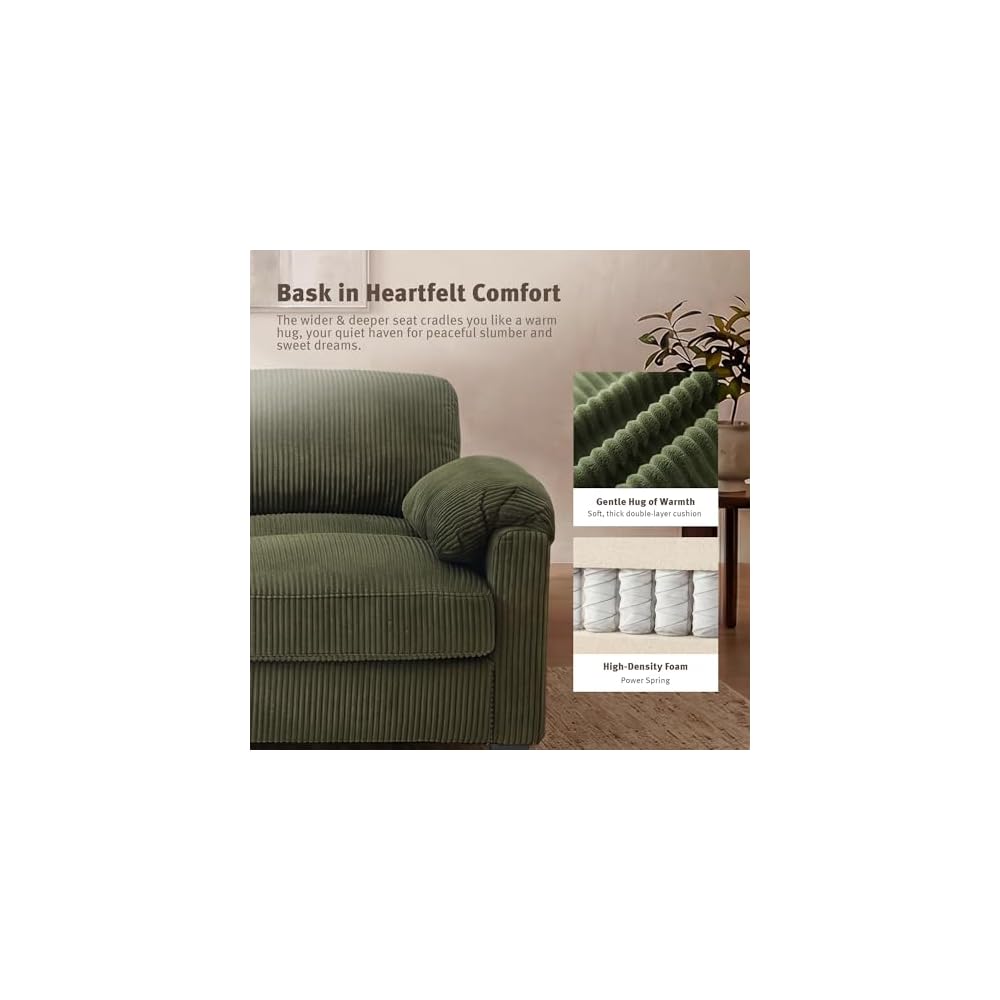 115'' U Shaped Modular Sectional Sofa, Corduroy Cloud Couch with Deep Comfy Seat & Movable Ottoman,Oversized 7-Seater Sofa for Living Room, Green