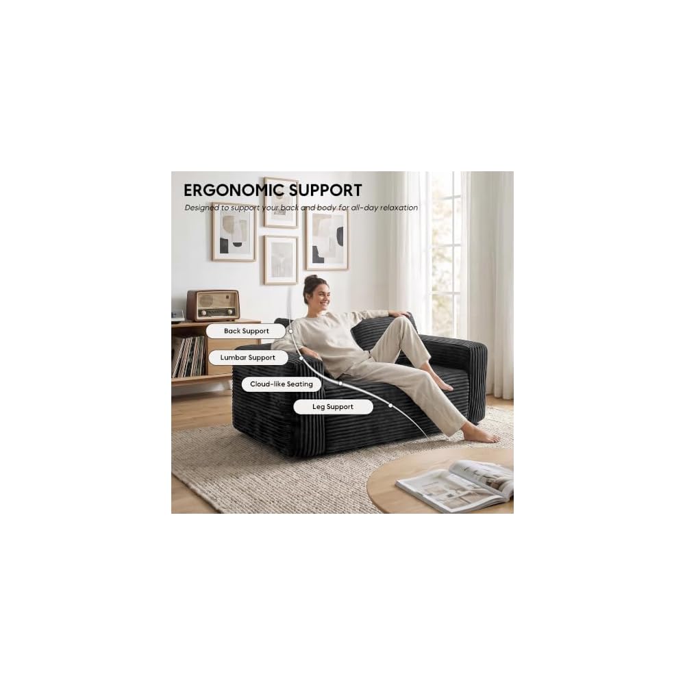 63 Inch Boneless Loveseat Sofa, Cloud Couch for Apartment, Gray