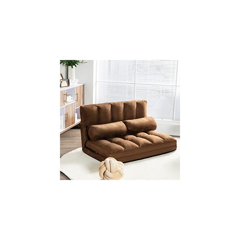 Convertible Floor Sofa, 6-Position Couch with 2 Removable Pillows & Thick Sponge Cushion, Load 330LBS, Adjustable Lazy Sofa Bed for Living Room (Coffee)