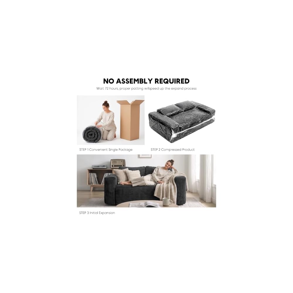 63 Inch Boneless Loveseat Sofa, Cloud Couch for Apartment, Gray