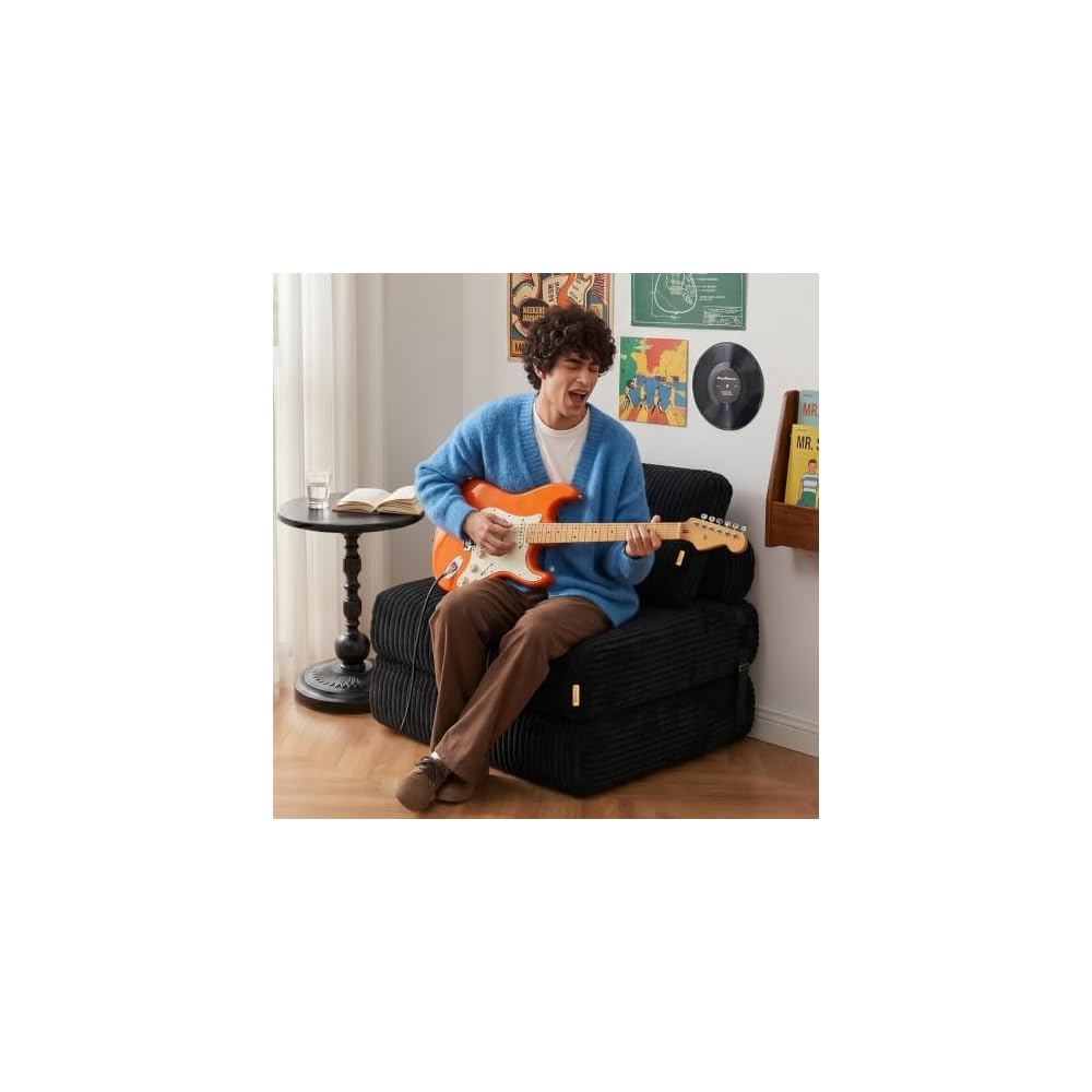 Boneless Folding Sofa Bed, Convertible Sleeper Chair, Black