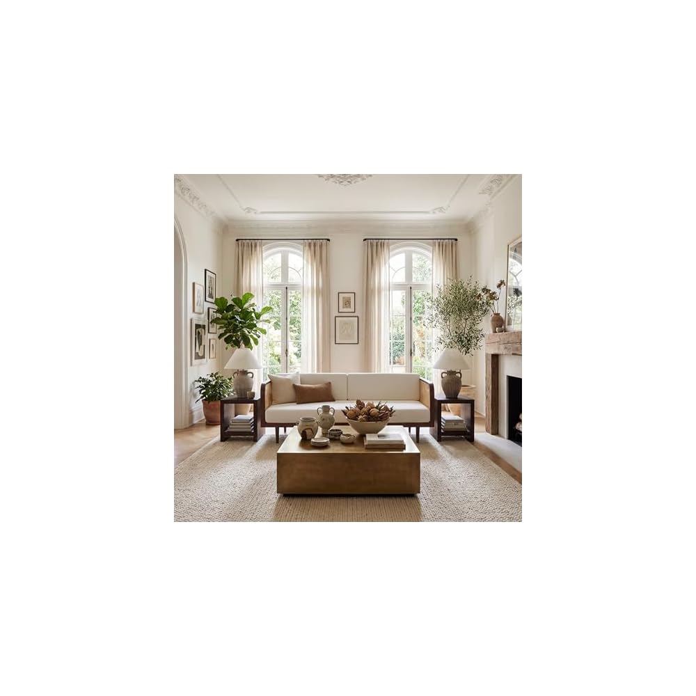 Couture Collection - Petroski French Cane Sofa, Walnut Wood Frame with Natural Rattan Sides, Modern Design (DUP1007D)