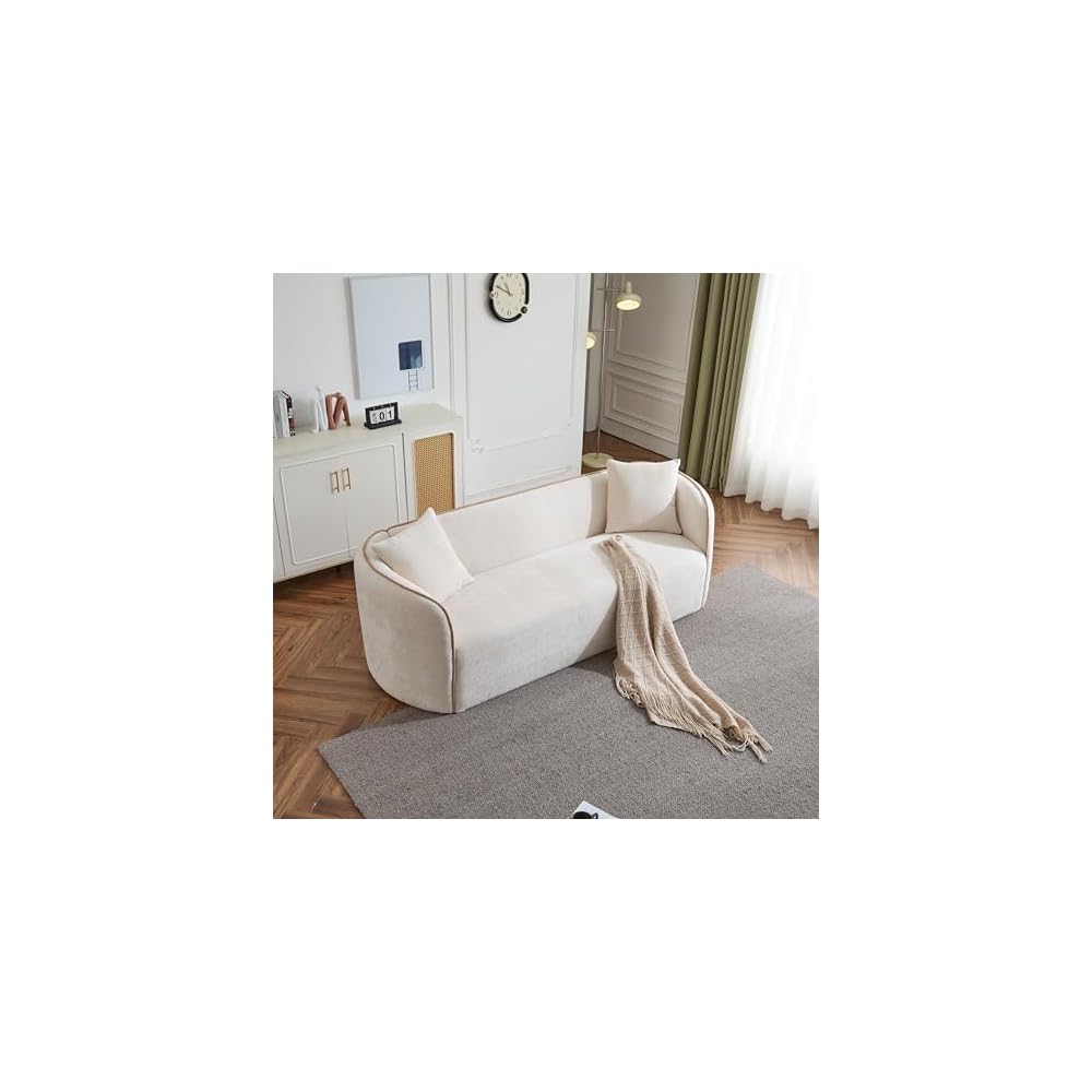 82" Boucle Curved Sofa, 3-Seater Modern Cloud-Like Couch with Wood Frame & Soft Cushions,Plush Comfort for Living Room, Bedroom, Apartment, Office, Plush Comfort, 900lb Capacity, Beige