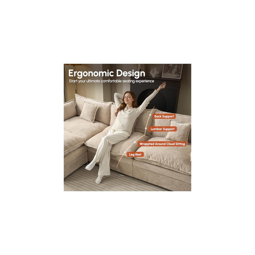108" Oversize Modular Sectional Couch U Shaped with Ottoman For Living Room