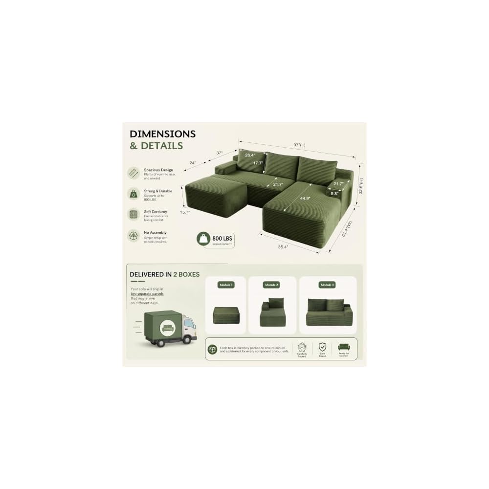 Boneless Couch Comfy Sectional Couches for Living Room,U Shaped Modular Cloud Couch Sofa, Minimalist Modular Sectional Sofa with Deep Seat