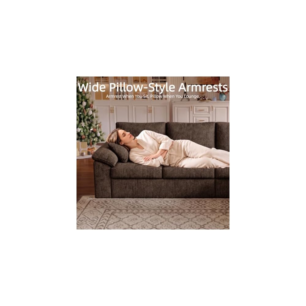 112" Boneless Cloud Sectional Couch, 6-Seat Modular L-Shaped Sofa, Brown