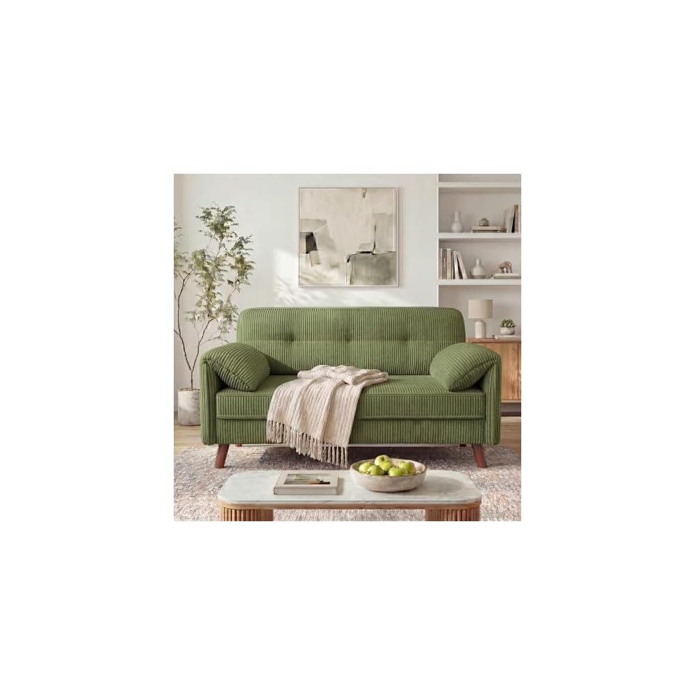 65" Loveseat Sofa, Corduroy Loveseat Couch for Living Room with Storage Pockets, 25" Deep Seat Love Seat with Padded Arms, Modern Small Couches for Bedroom, Small Spaces, Home Office
