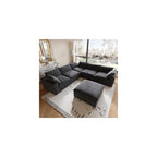 160.6'' Cloud Modular Sectional Sofa,Down Filled Comfort V Shaped Sofa Couch for Living Room,Minimalist Wide Deep Seat Convertible Couches for Office Apartment,4 Seater & 1 Corner+1 Ottoman (Black)