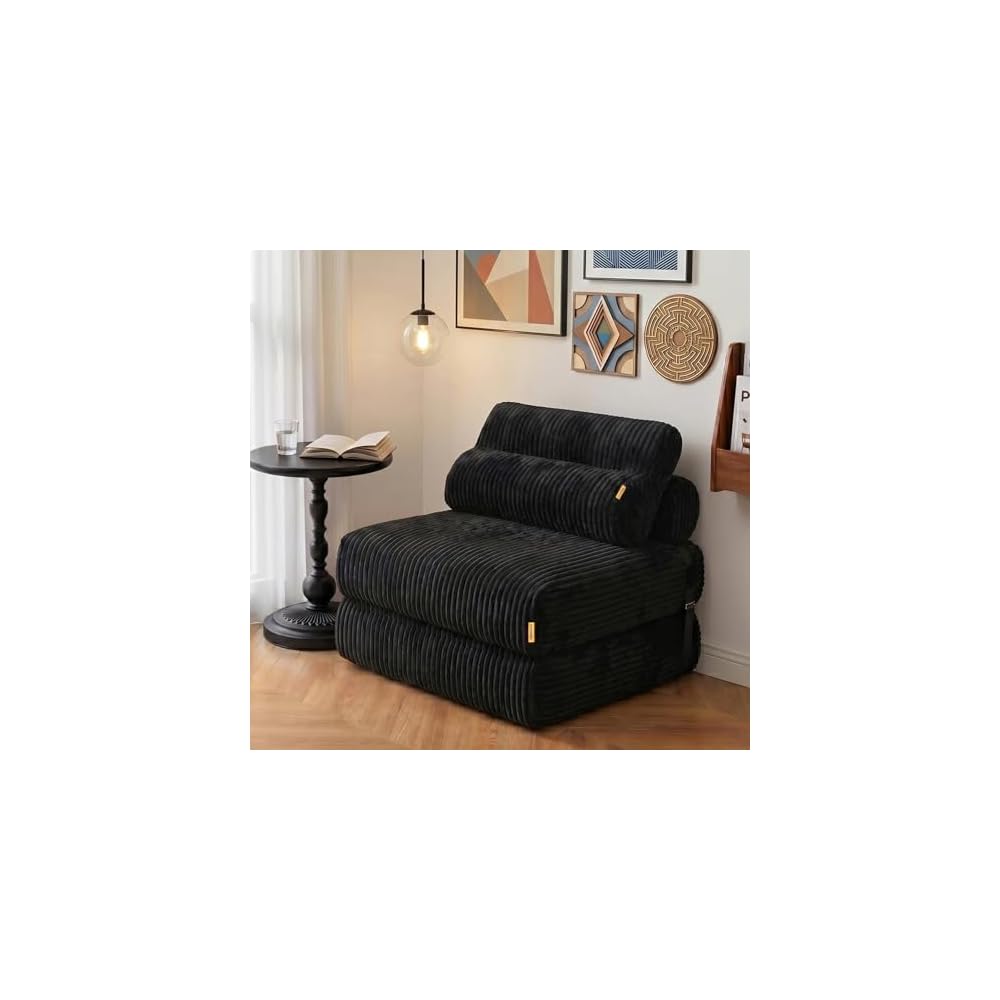 Boneless Folding Sofa Bed, Convertible Sleeper Chair, Black