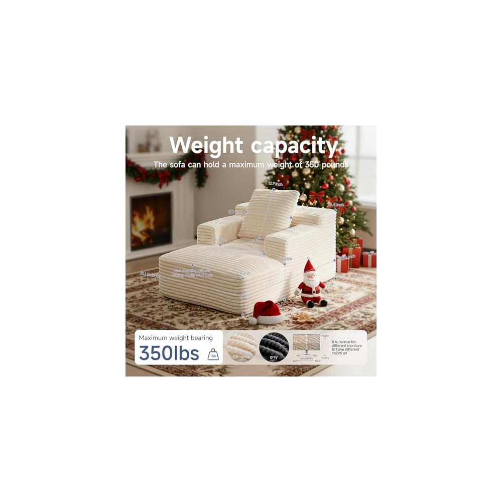 45 Chaise Lounge Chair Indoor Corduroy Upholstered Boneles Sofa Bed (Beige)