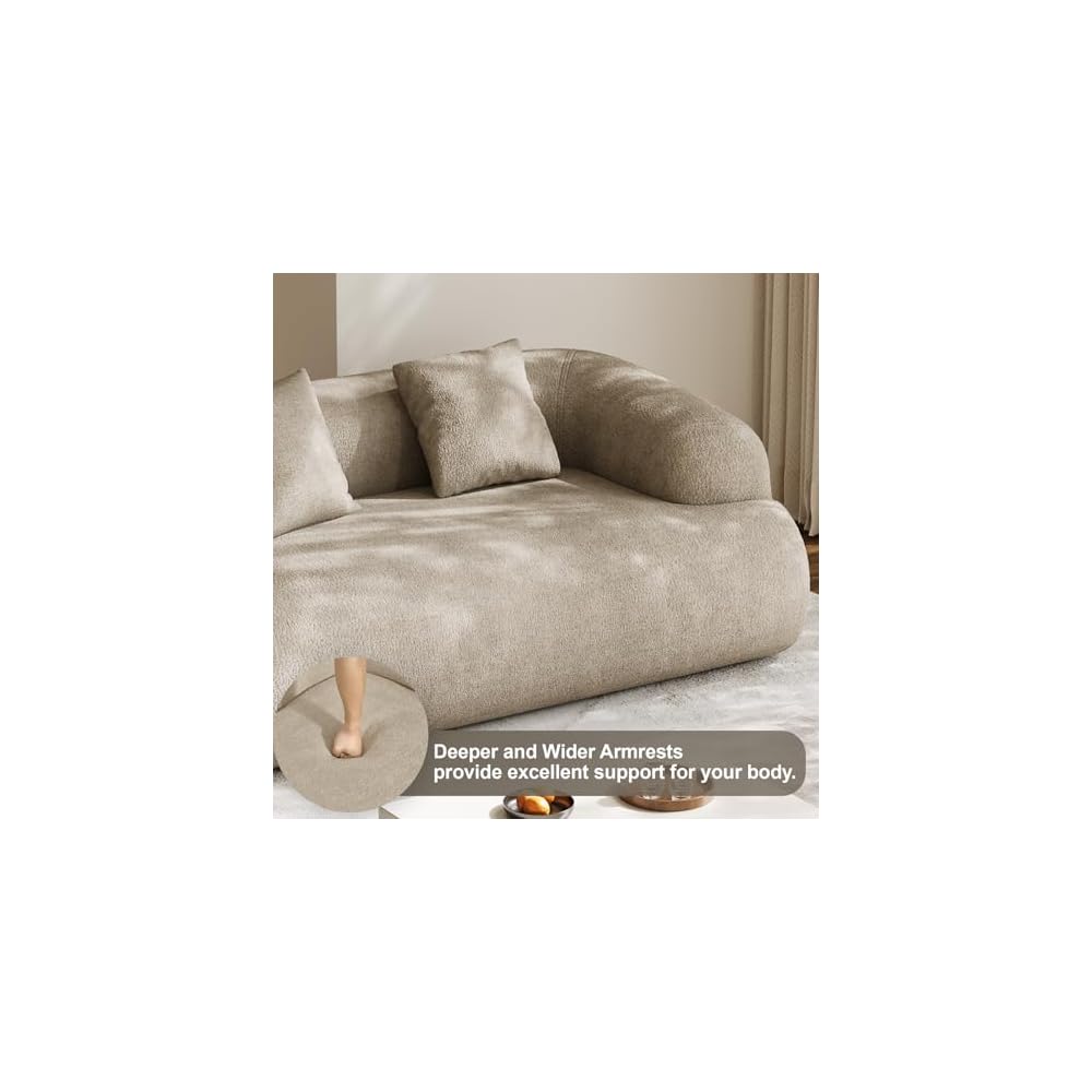 75" Boneless Cloud Loveseat, Modern Cute Curved Chenille Sofa, 2 Seater Compression Couch with 2 Pillows, No Assembly Required for Apartment Living Room, Light Brown