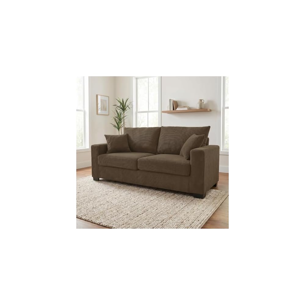 69" Two-Seater Dark Grey Fabric Loveseat, 2 Throw Pillows, lastic Legs
