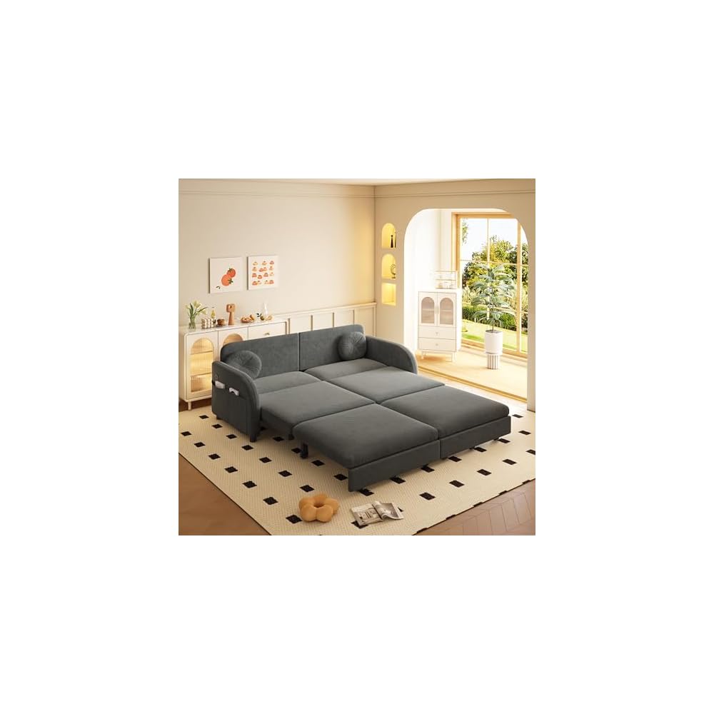 65.4'' Sleeper Sofa Bed Queen Size, 3in1 Convertible Pull Out Couch, Grey