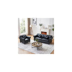 39.4" and 82.7" Faux Leather Couch Set, Mid-Century Comfy Leather Sofas for Living Room, Modern Sofa Set for Office Living Room Apartment Bedroom (Black)