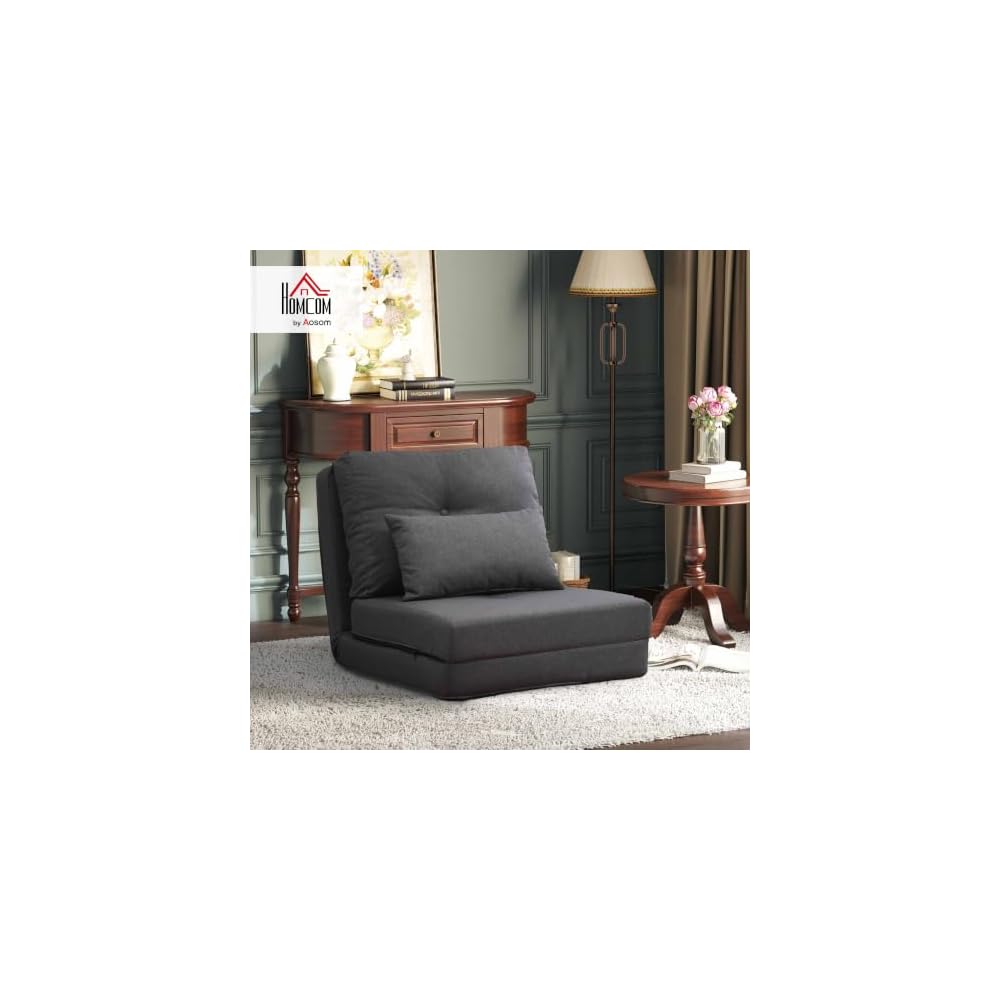Folding Sofa Bed Convertible Sleeper Chair with Pillow Dark Grey