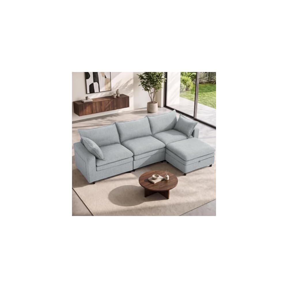 115" Oversized L Shaped Couch, Down Blend Sectional Couches,Deep Seat Big Comfy Couch with Movable Ottoman,Solid Wood Frame,Home Sofa Living Room,Bedroom,Removable Cover, Grey