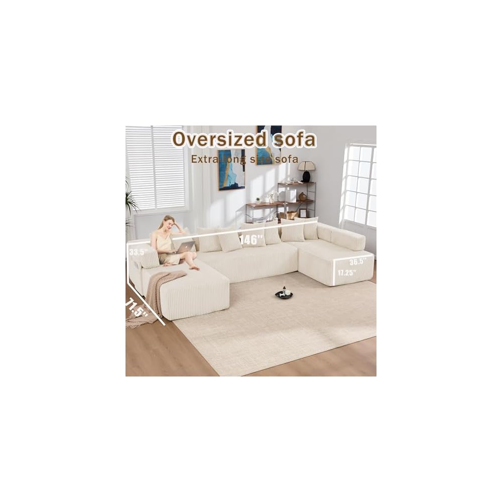 146'' Modular Oversize Sectional Couch, Modern U-shaped Sofa Chaise Lounge