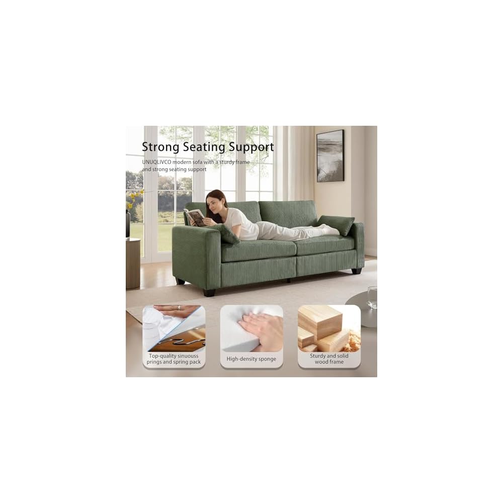 78" Corduroy Small Couches for Living Room, Modern Upholstered Loveseat Sofa with USB & Cup Holders, Side Pocket, Soft Deep 2-Seater Sofa Couch for Living Room Bedroom Office Apartment (Green)