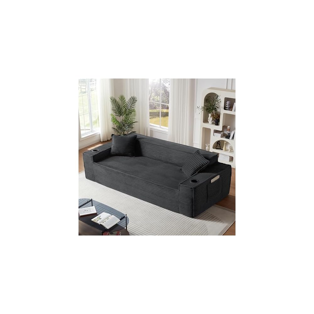 80.7" 3 Seater Boneless Sofa Couch, Oversized Cloud Couch with Deep Seat Corduroy Upholstery for Living Room, Apartment, Family Room, Lounge Area & Entertainment Spaces