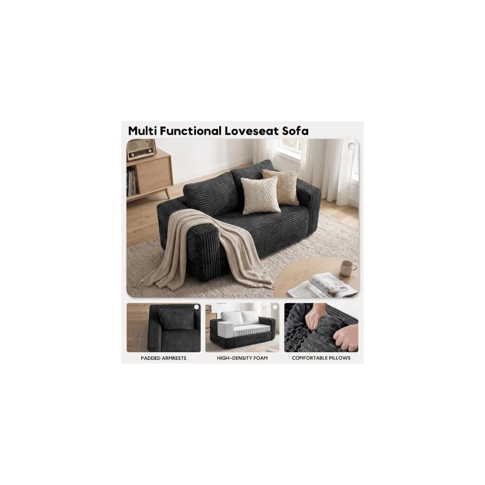63 Inch Boneless Loveseat Sofa, Cloud Couch for Apartment, Gray