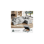 115" Oversized L Shaped Couch, Down Blend Sectional Couches,Deep Seat Big Comfy Couch with Movable Ottoman,Solid Wood Frame,Home Sofa Living Room,Bedroom,Removable Cover, Grey