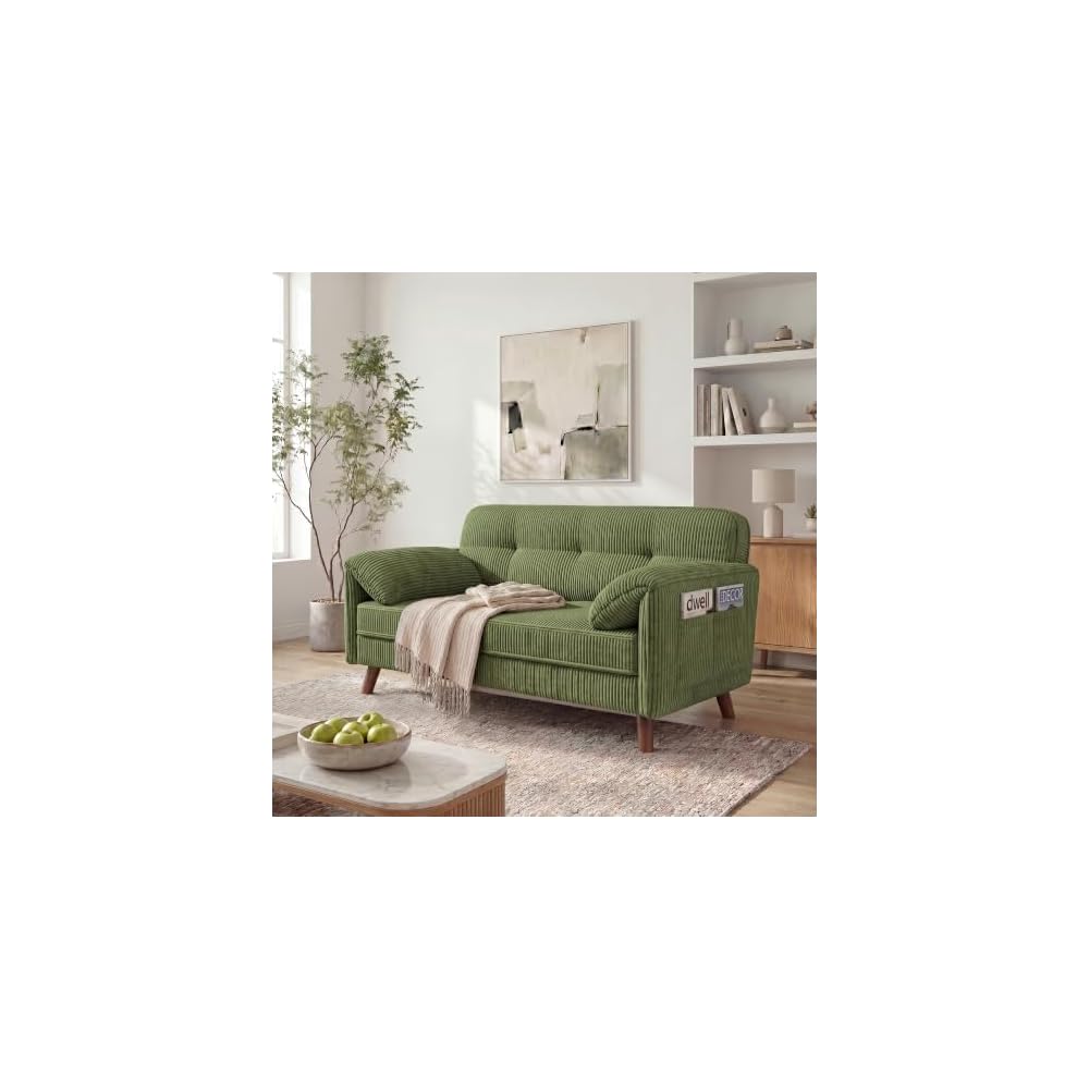65" Loveseat Sofa, Corduroy Loveseat Couch for Living Room with Storage Pockets, 25" Deep Seat Love Seat with Padded Arms, Modern Small Couches for Bedroom, Small Spaces, Home Office