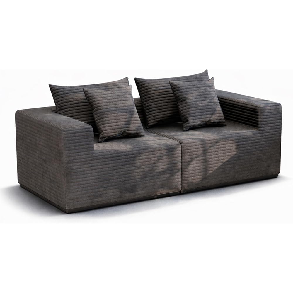 79'' Oversized Cloud Sectional Boneles Loveseat with 2 Throw Pillows, Washable Corduroy, Modern 2 Seater Couches, 39" Deep Seat, 28D Memory Foam for Living Room/Apartment (Gray)