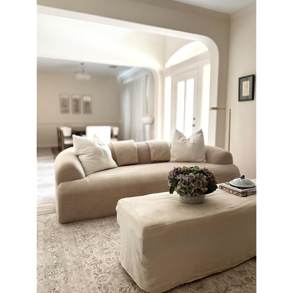 75" Boneless Cloud Loveseat, Modern Cute Curved Chenille Sofa, 2 Seater Compression Couch with 2 Pillows, No Assembly Required for Apartment Living Room, Light Brown