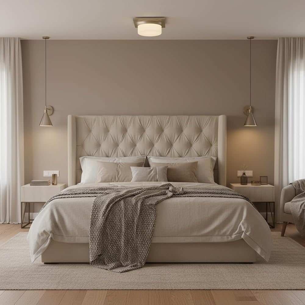 Modern Upholstered Bed with High Headboard: Diamond Tufted Fabric Platform Bed Frame - Remote Workspace Bedroom Furniture for Home Office & Small Apartments
