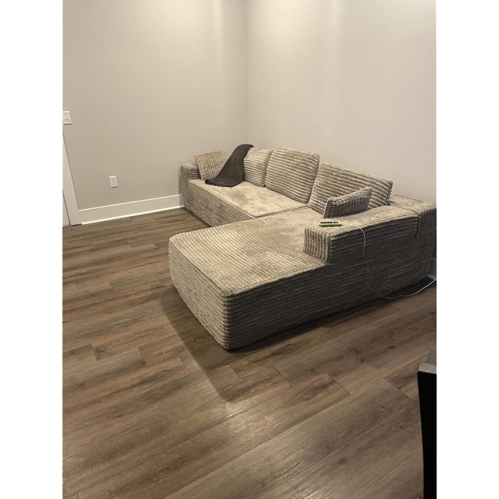 108" Black Corduroy Modular Sectional Sofa L-Shaped Cloud Couch with Left Facing Chaise, Boneless Deep Seat Sofa, No Assembly Compressed Couch for Living Room & Apartment