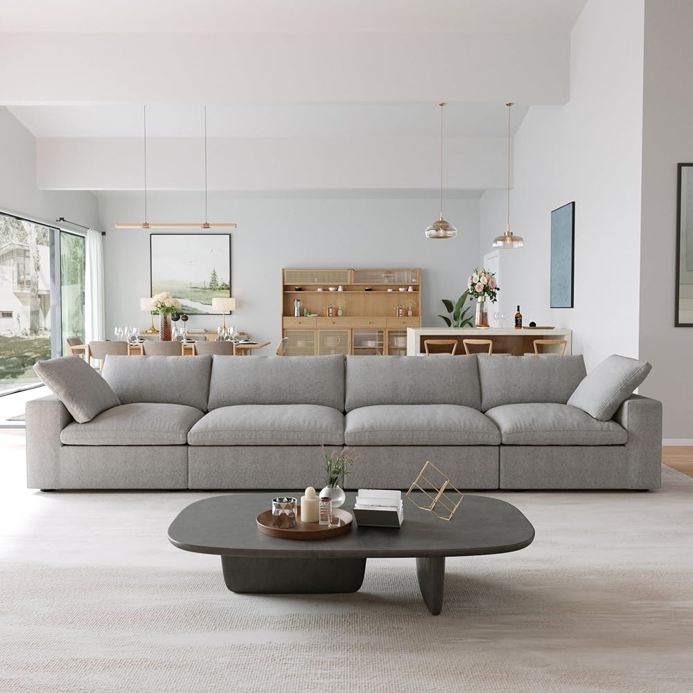 4-Seats Modular Sectional Couches for Living Room, Modern Convertible Sofa, Cloud Couch, Cushion Covers Removable, Soft Comfy Couch for Living Room Bedroom Apartment (Grey)