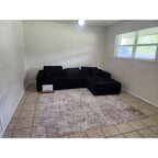 108" Black Corduroy Modular Sectional Sofa L-Shaped Cloud Couch with Left Facing Chaise, Boneless Deep Seat Sofa, No Assembly Compressed Couch for Living Room & Apartment