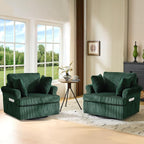VINGL 39.2" Wide 360° Swivel Accent Armchairs with Pillows Set of 2, Oversized Single Sofas, Chair and a Half with Side Pockets and Wide armrest for Living Room, Bedroom, Reading Room, Corduroy Green