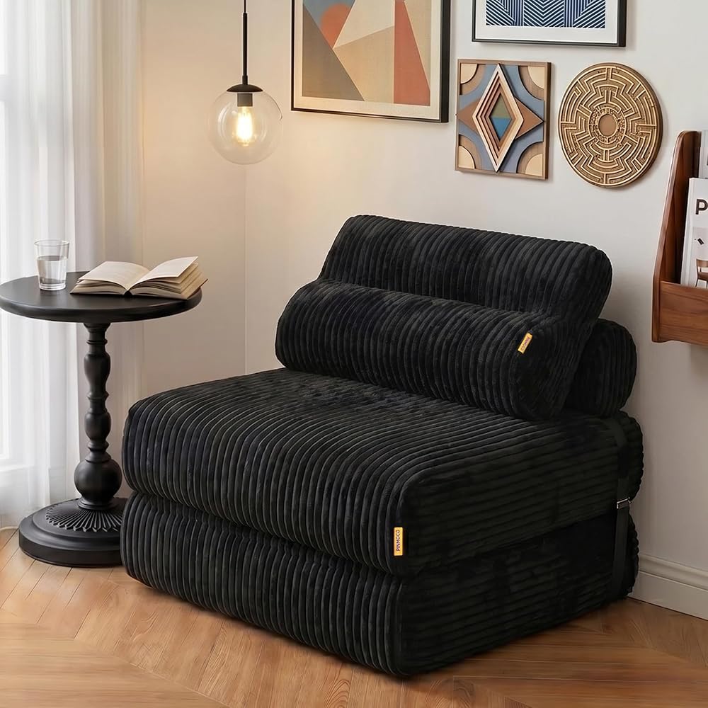 Boneless Folding Sofa Bed, Convertible Sleeper Chair, Black