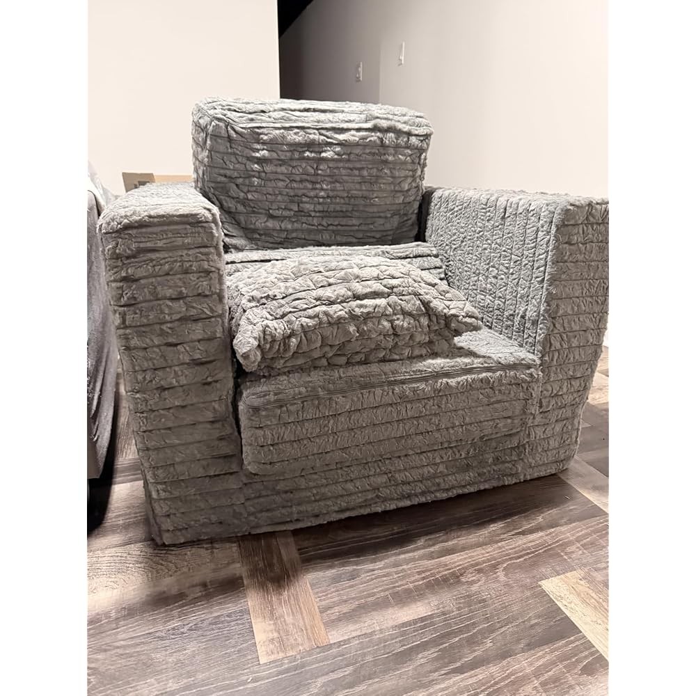 Folding Sofa Chair with Pillow, Single Boneless Couch for Adults, Beige