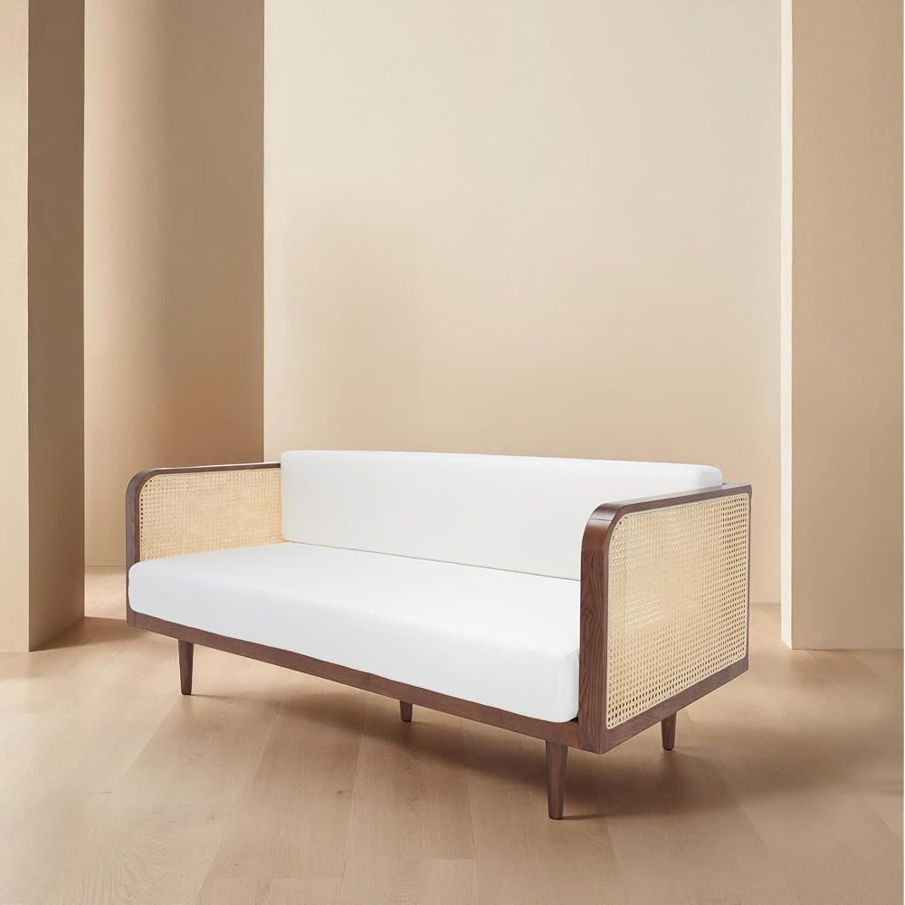 Couture Collection - Petroski French Cane Sofa, Walnut Wood Frame with Natural Rattan Sides, Modern Design (DUP1007D)