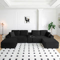 Oversized Modular Sectional Couch, Corduroy Deep Seat Cloud U-Shaped Couch with Cup Holders, USB Port & Storage Box, Upholstered Floor Memory Foam Boneless Sofa for Living Room, Bedroom(125"W, Black)