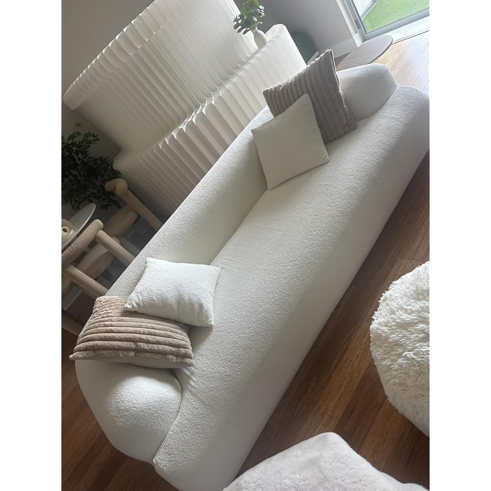 75" Boneless Cloud Loveseat, Modern Cute Curved Chenille Sofa, 2 Seater Compression Couch with 2 Pillows, No Assembly Required for Apartment Living Room, Light Brown